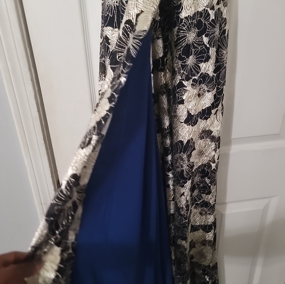 Betsy & Adam  Metallic Crinkle Sleeveless Halter Neck Foil Floral Print A-Line G - Picture 10 of 12